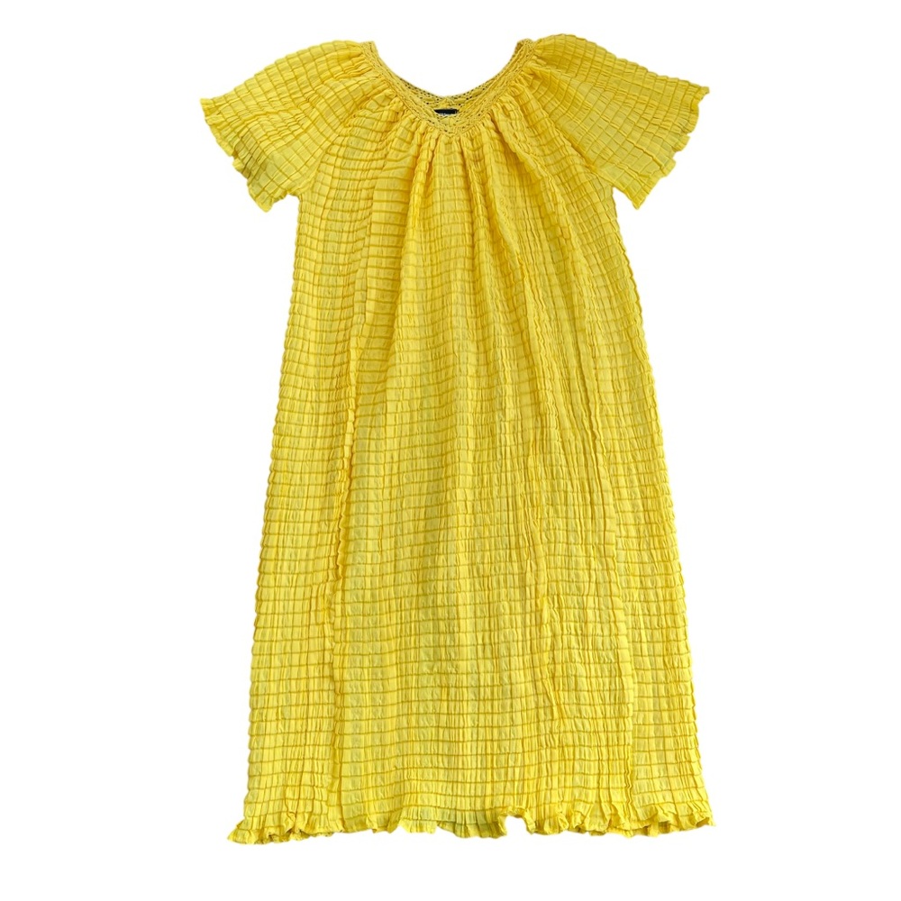 Bobbie Brooks Yellow Maxi Dress Crochet Trim Short Sleeve M Beach Summer
